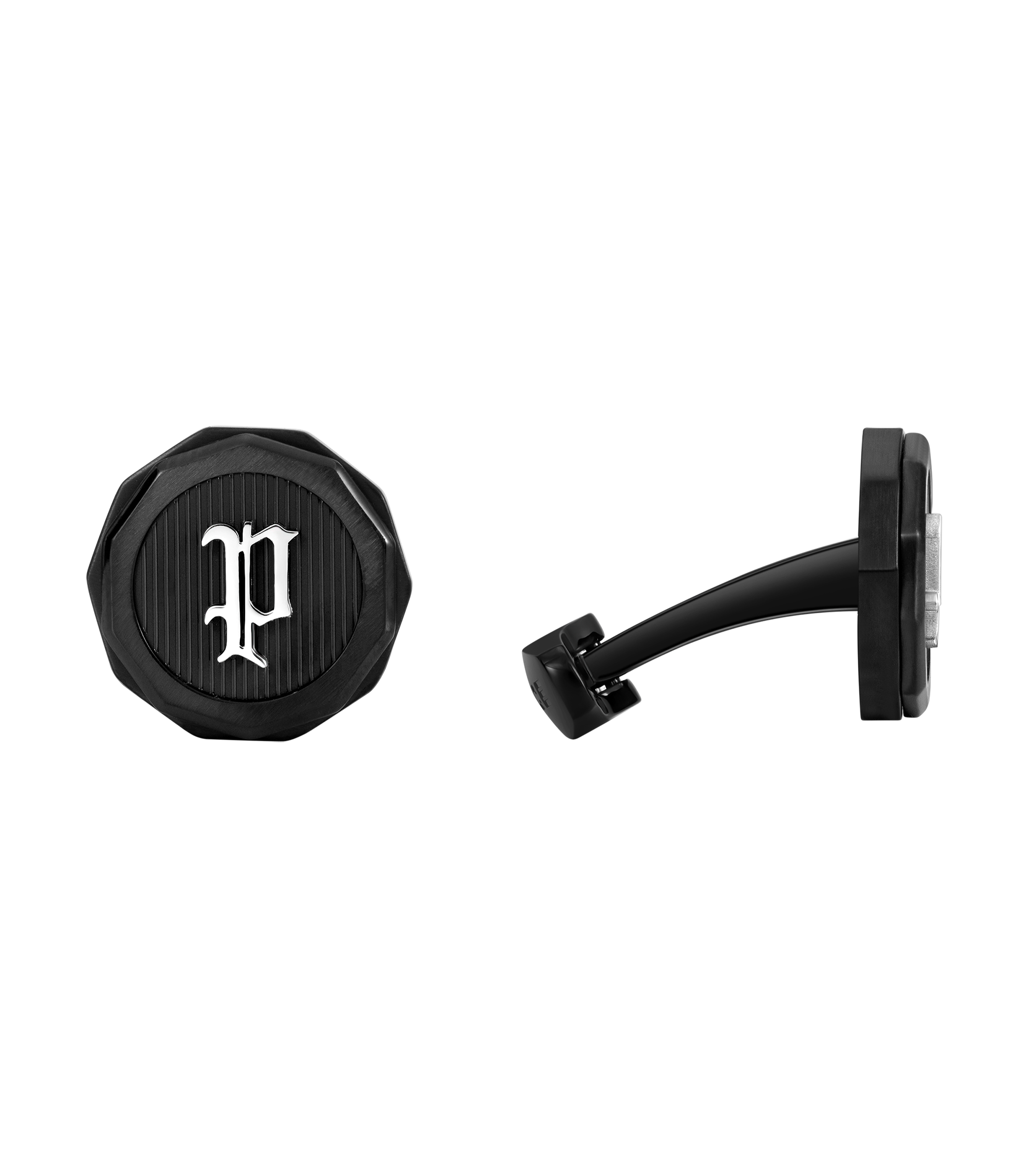 Police Guard Full Black, P Logo Fringe Cufflinks