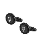 Police Guard Full Black, P Logo Fringe Cufflinks