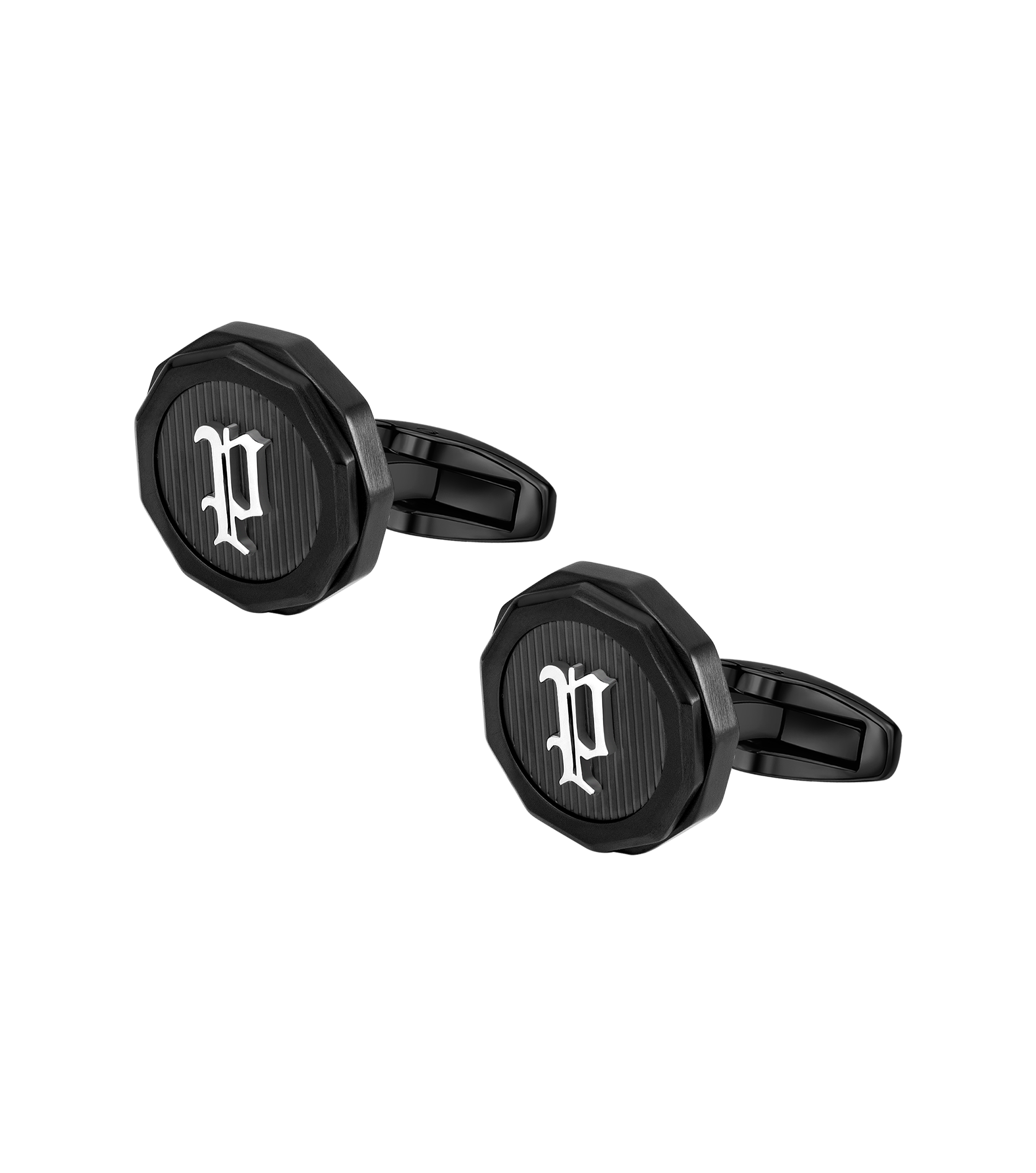 Police Guard Full Black, P Logo Fringe Cufflinks