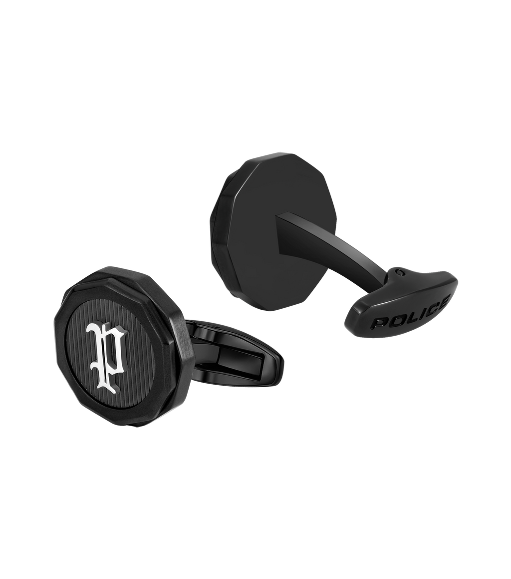 Police Guard Full Black, P Logo Fringe Cufflinks