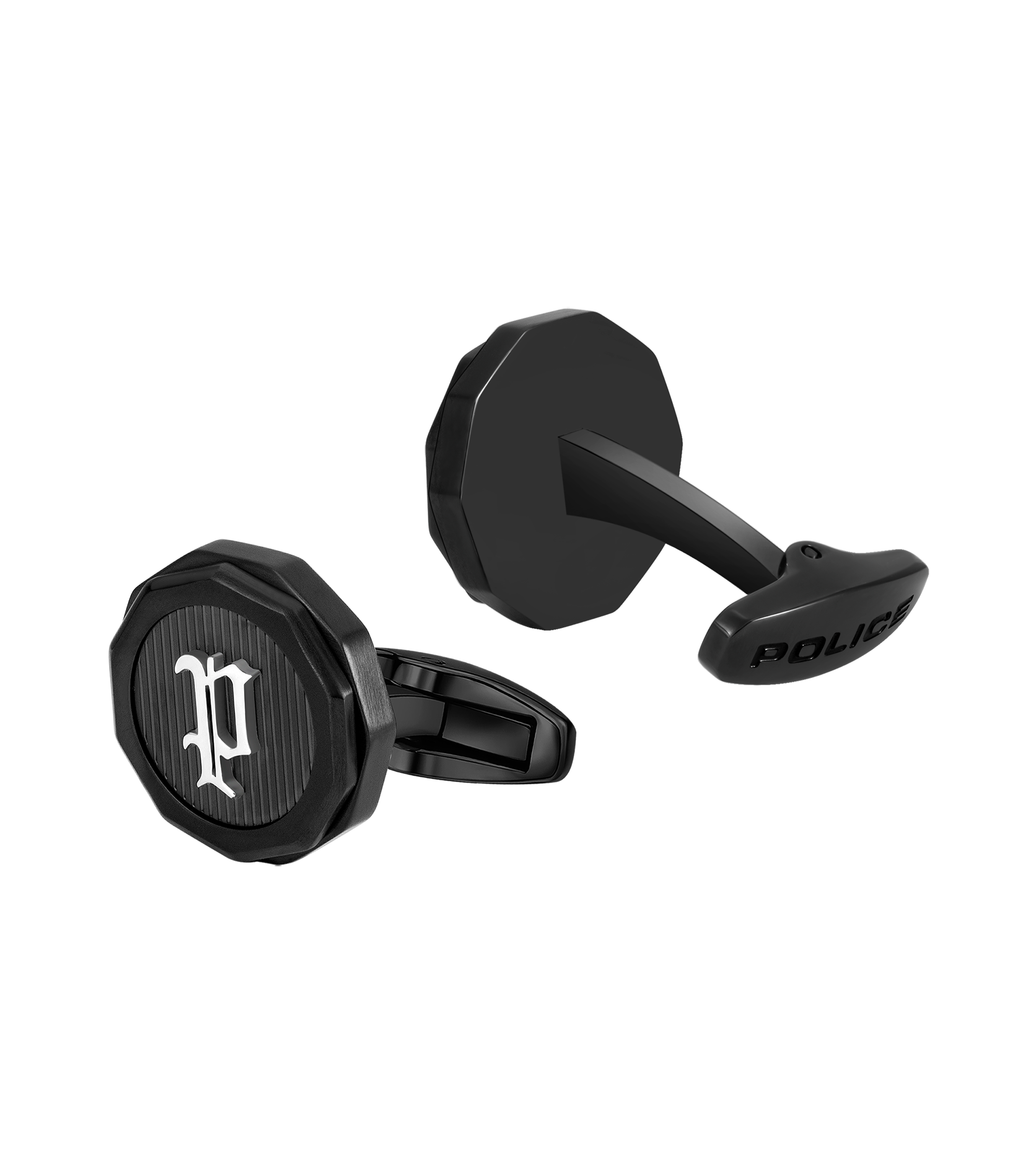 Police Guard Full Black, P Logo Fringe Cufflinks