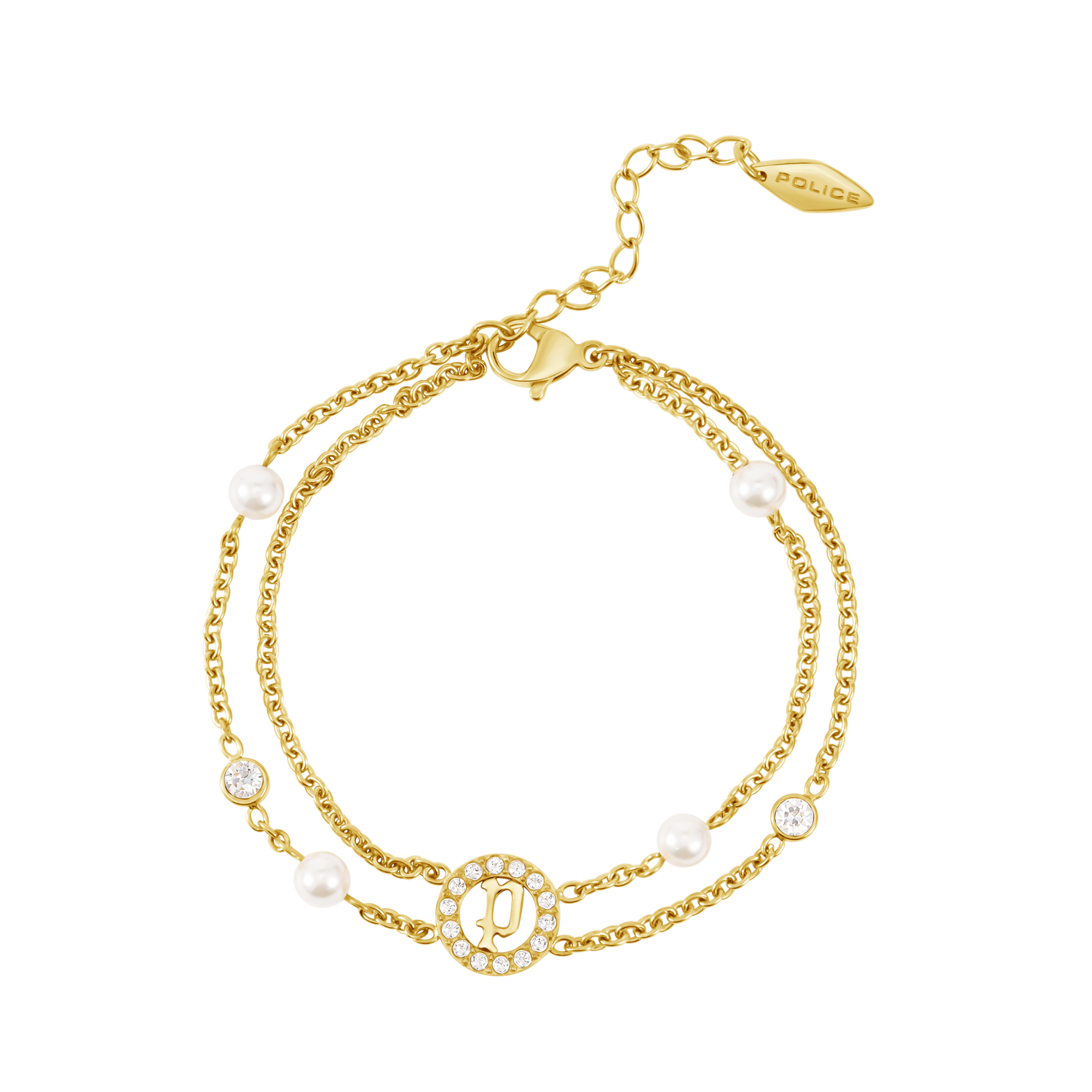 Police Element Pearl & Crystals Motif Double Chain Bracelet Police Element Pearl & Crystals Motif Double Chain Bracelet