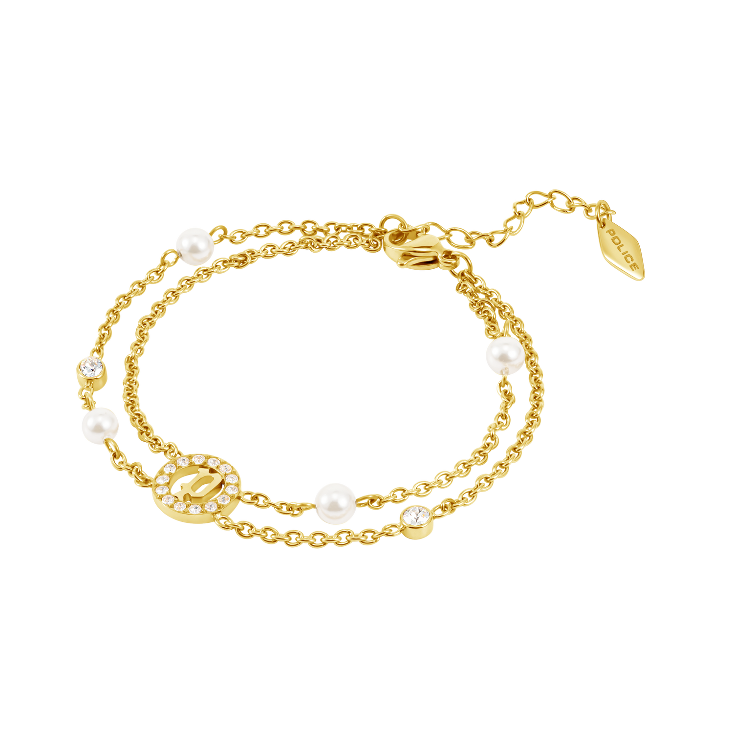 Police Element Pearl & Crystals Motif Double Chain Bracelet Police Element Pearl & Crystals Motif Double Chain Bracelet