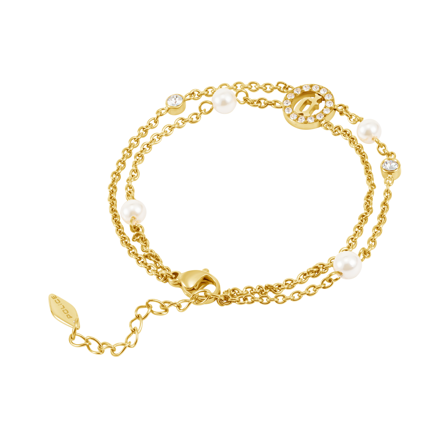 Police Element Pearl & Crystals Motif Double Chain Bracelet Police Element Pearl & Crystals Motif Double Chain Bracelet