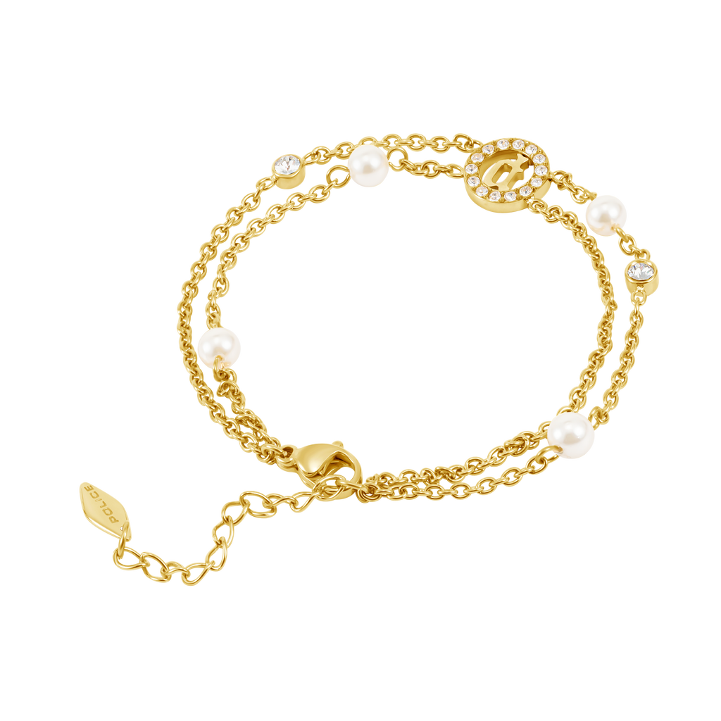 Police Element Pearl & Crystals Motif Double Chain Bracelet