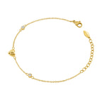 Gold-toned delicate chain bracelet with a heart charm featuring the Police 'P' logo and two round clear crystals.