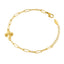 Gold-toned paperclip chain bracelet with a four-leaf clover charm and a lobster clasp closure.