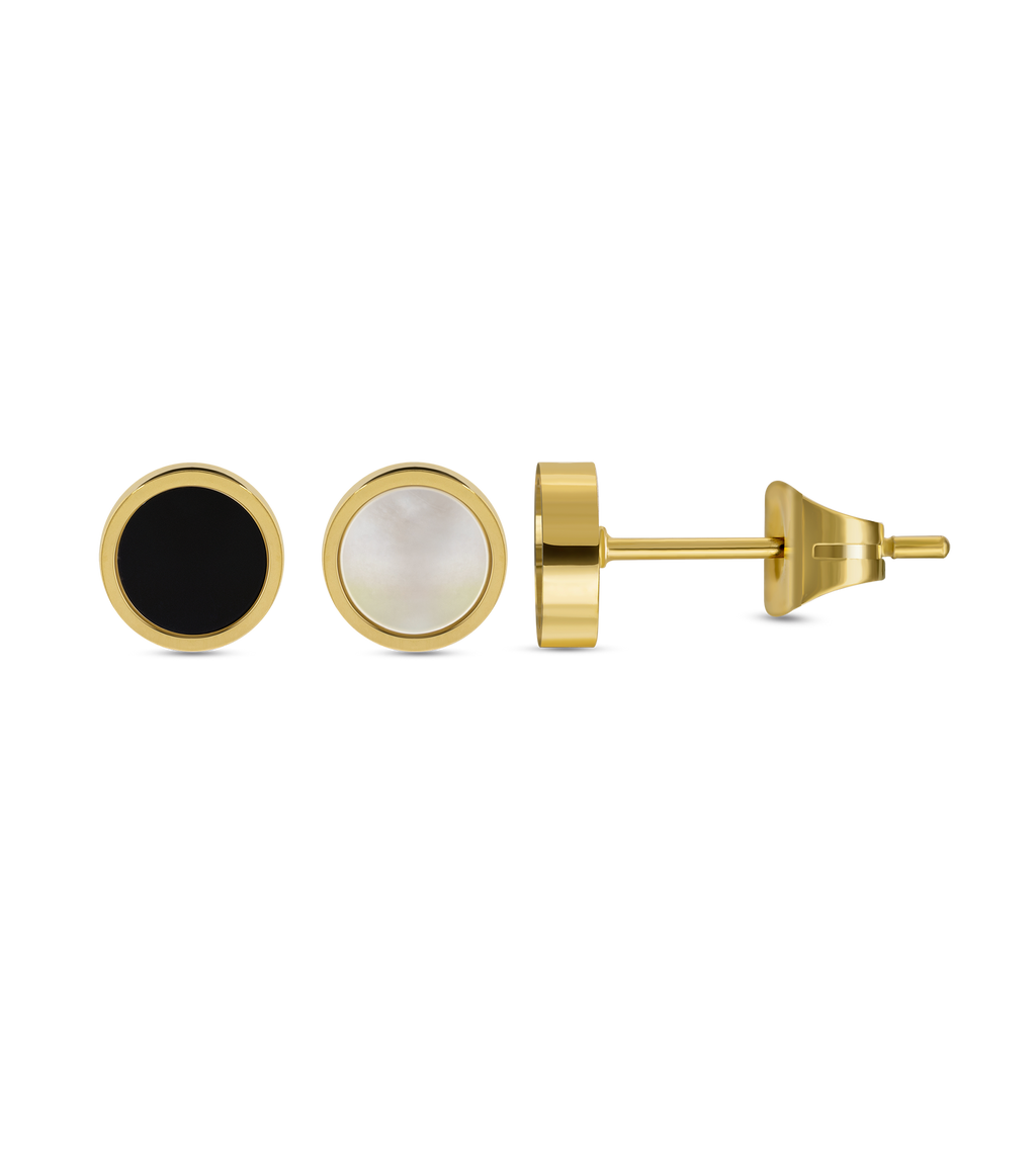 Police Aurora White & Black Inlay Mismatch Earrings