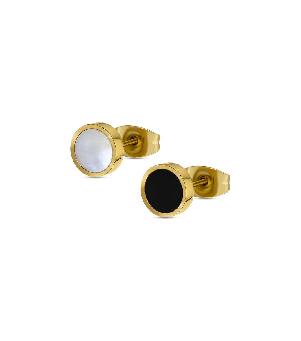 Police Aurora White & Black Inlay Mismatch Earrings