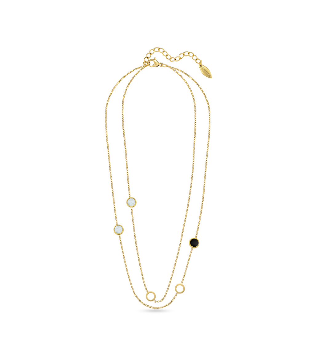 Police Aurora White & Black Inlay Double Chain Necklace