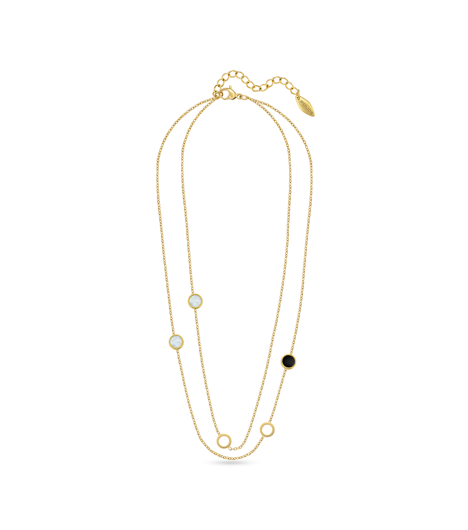 Police Aurora White & Black Inlay Double Chain Necklace
