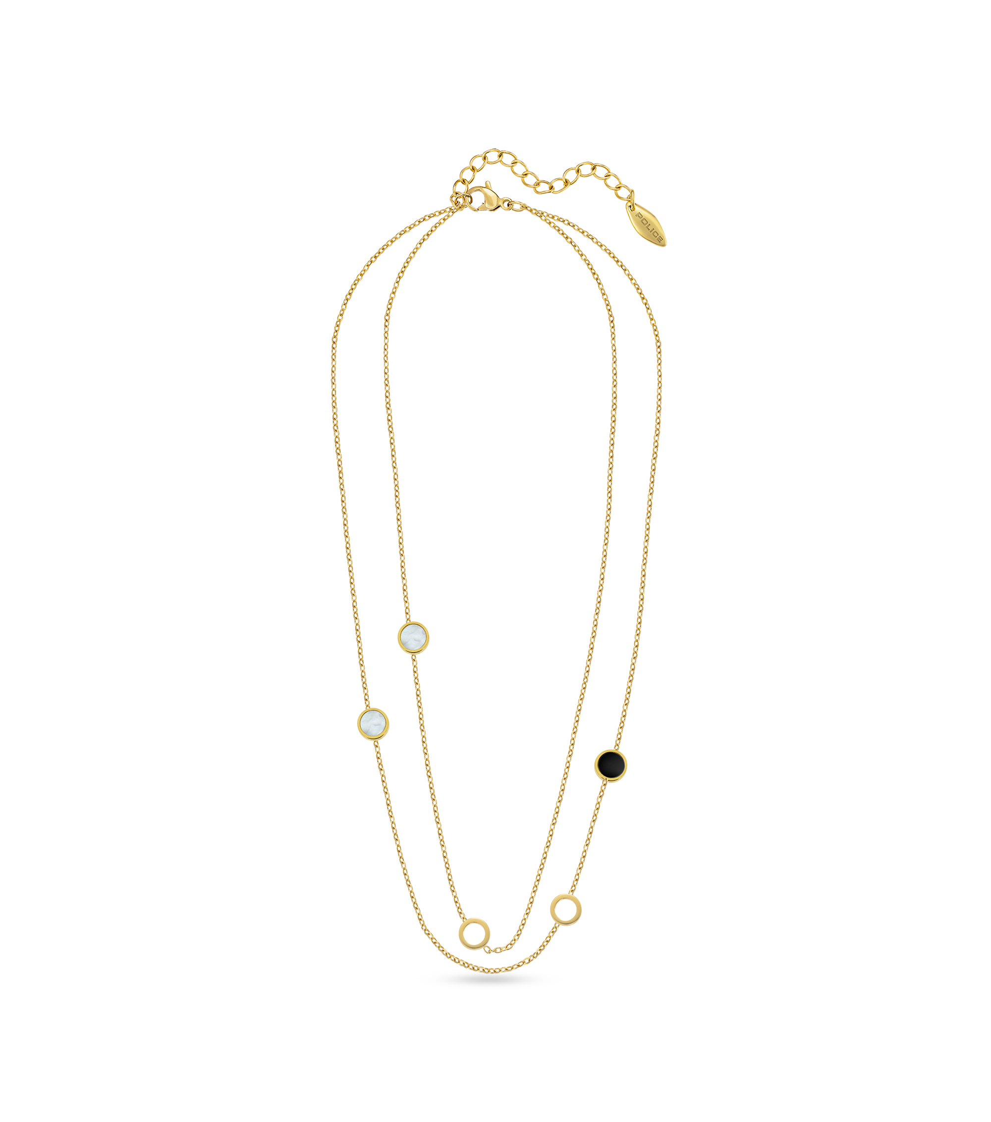 Police Aurora White & Black Inlay Double Chain Necklace