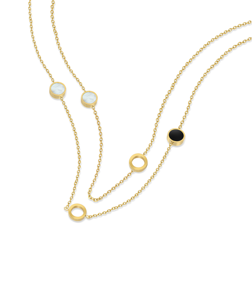 Police Aurora White & Black Inlay Double Chain Necklace