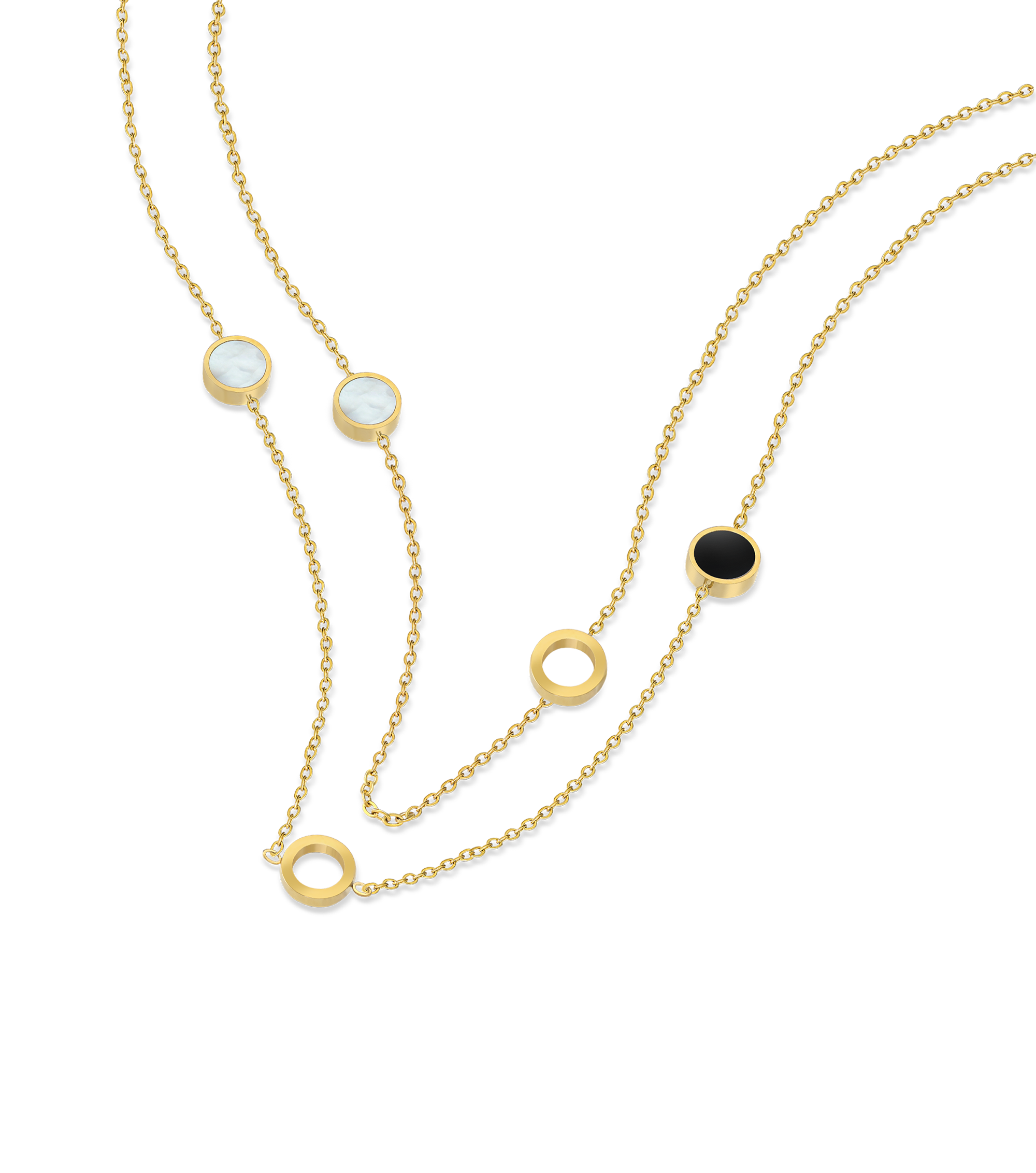 Police Aurora White & Black Inlay Double Chain Necklace