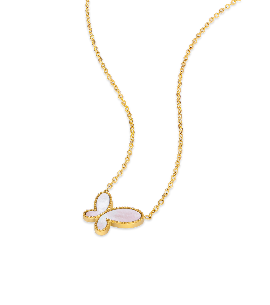 Police Kimana Pink Pearl Butterfly Necklace
