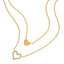 Gold-toned duochain necklace with two heart pendants, one solid with an engraved 'P' and one open heart with clear crystals.
