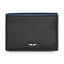 Black pebbled genuine leather bi-fold wallet with blue edges and a silver-toned Police logo emblem.