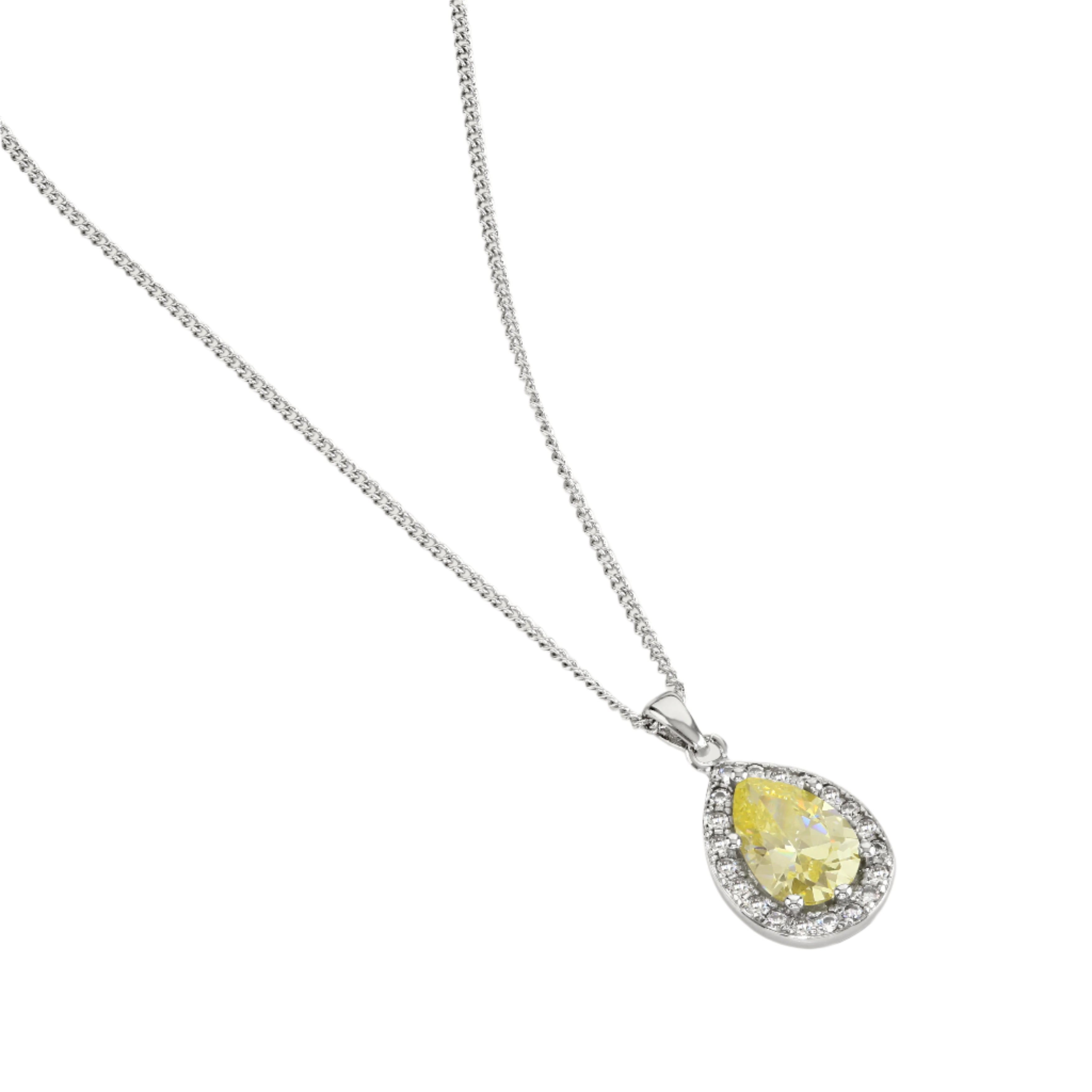 Buckley London Canary Sparkle Pear Pendant Rhodium
