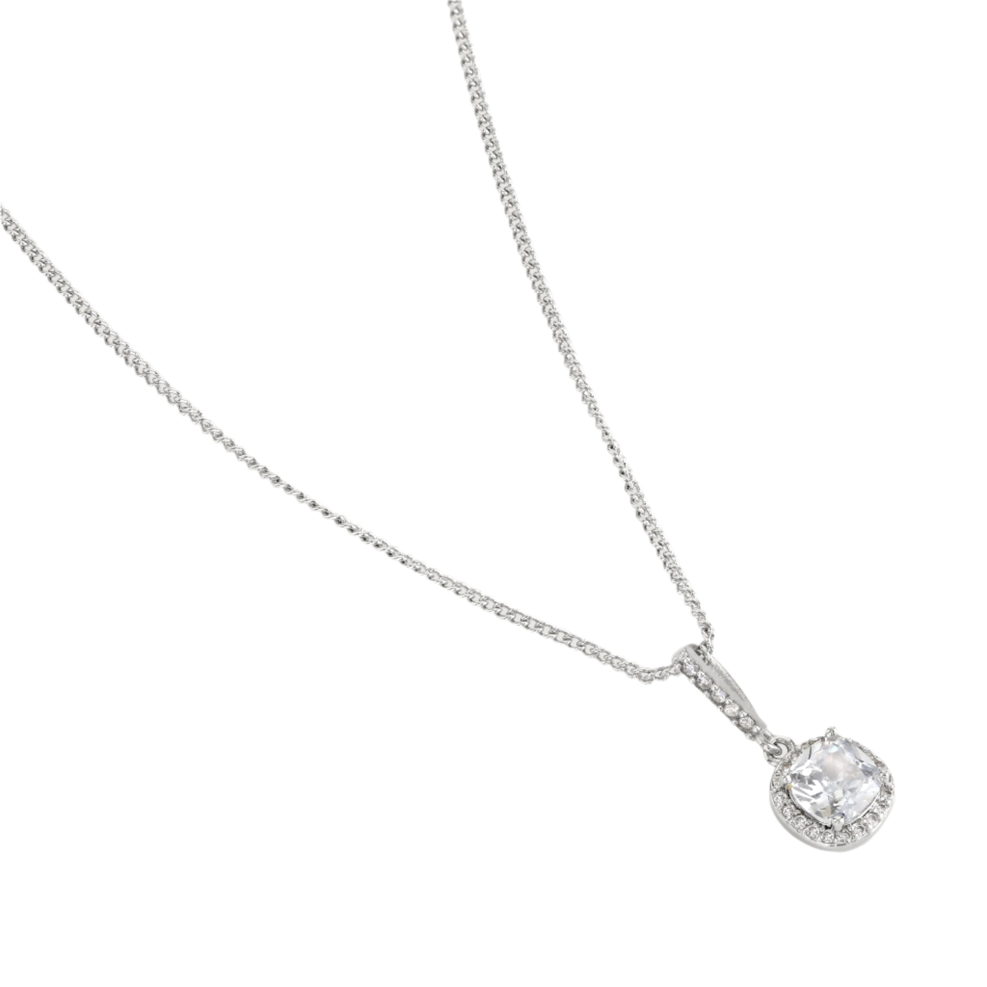 Buckley London Clear Cushion Drop Pendant Rhodium
