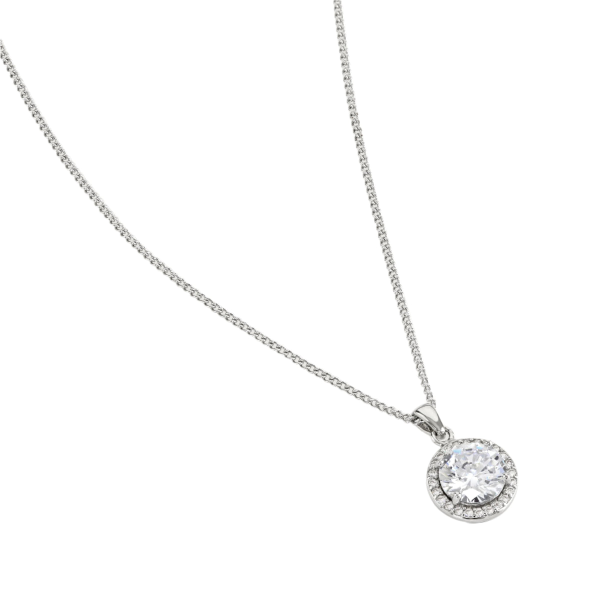 Buckley London Clear Cushion Halo Pendant Rhodium Buckley London Clear Cushion Halo Pendant Rhodium