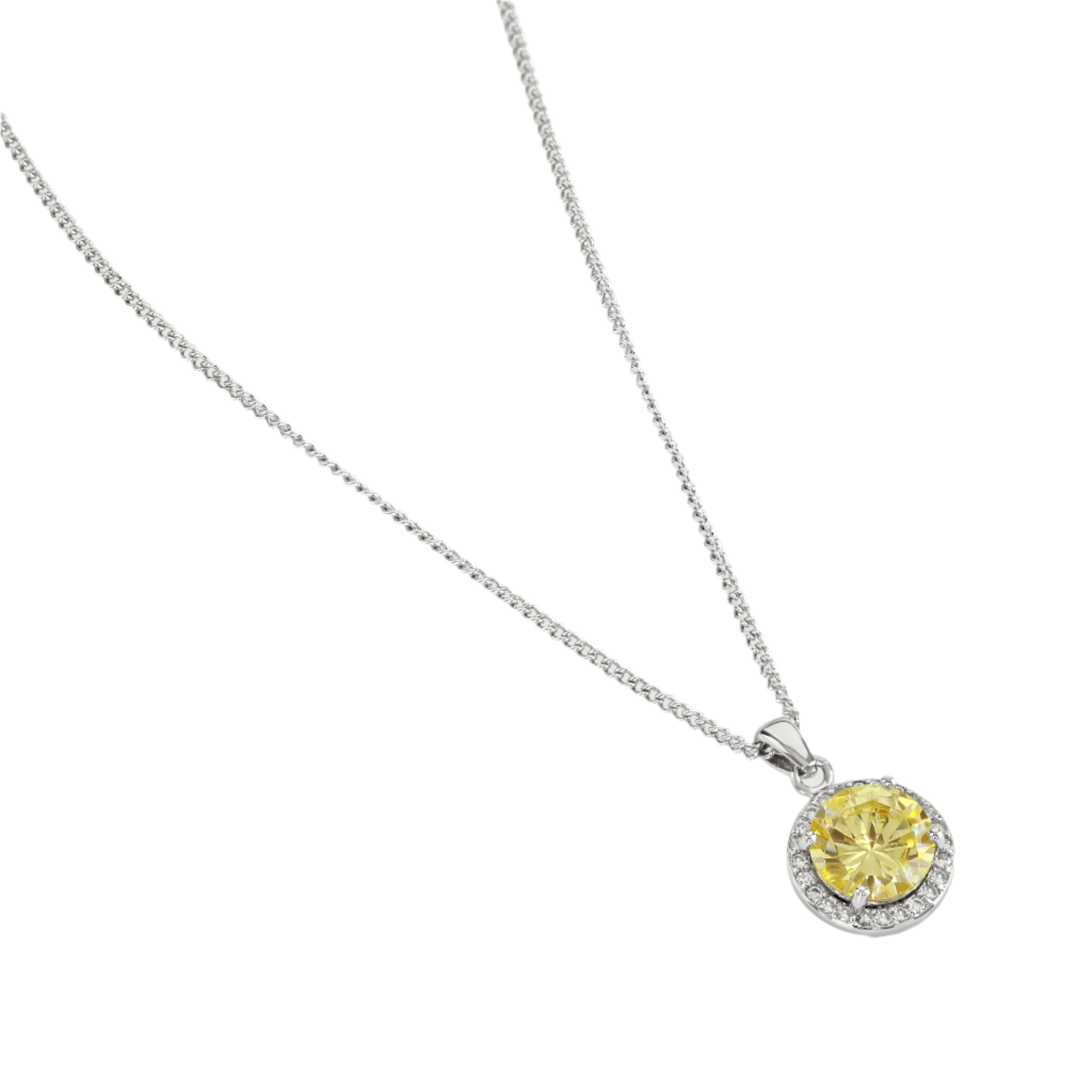 Buckley London Canary Halo Solitaire Pendant Rhodium