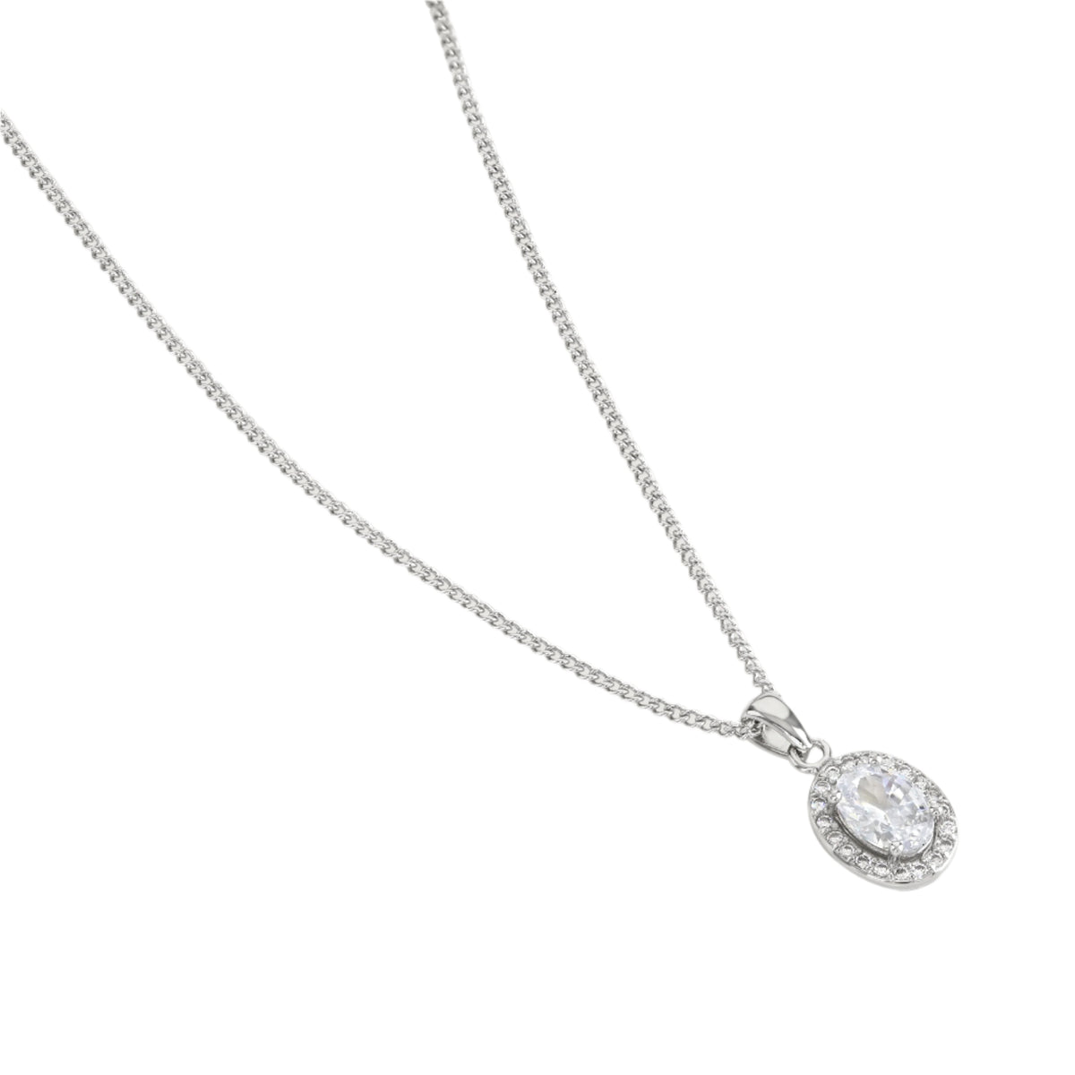Buckley London Clear Oval Halo Pendant Rhodium Buckley London Clear Oval Halo Pendant Rhodium