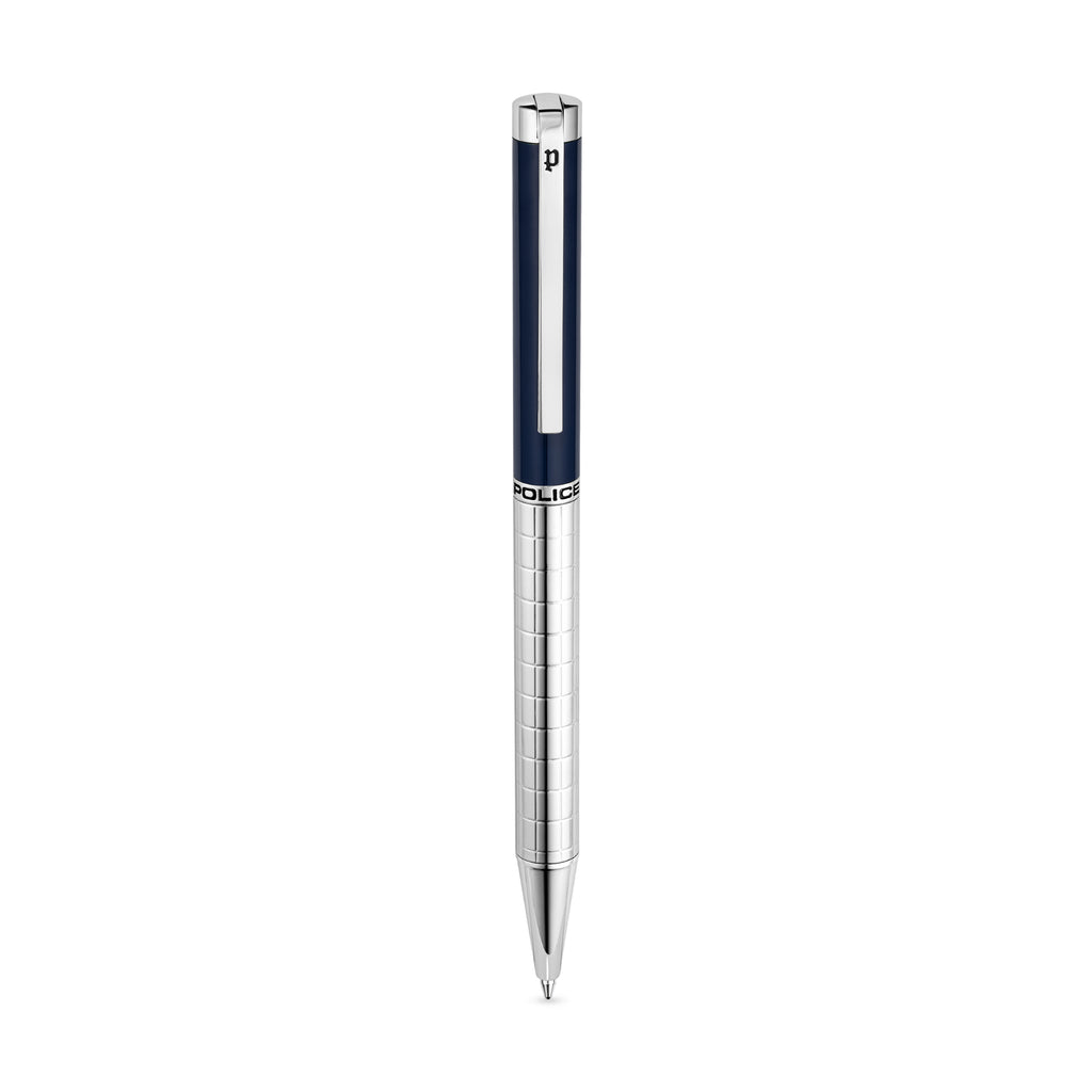 Police Precision Pen Textured Barrel Smooth Blue Upper Body Signature Band P Logo