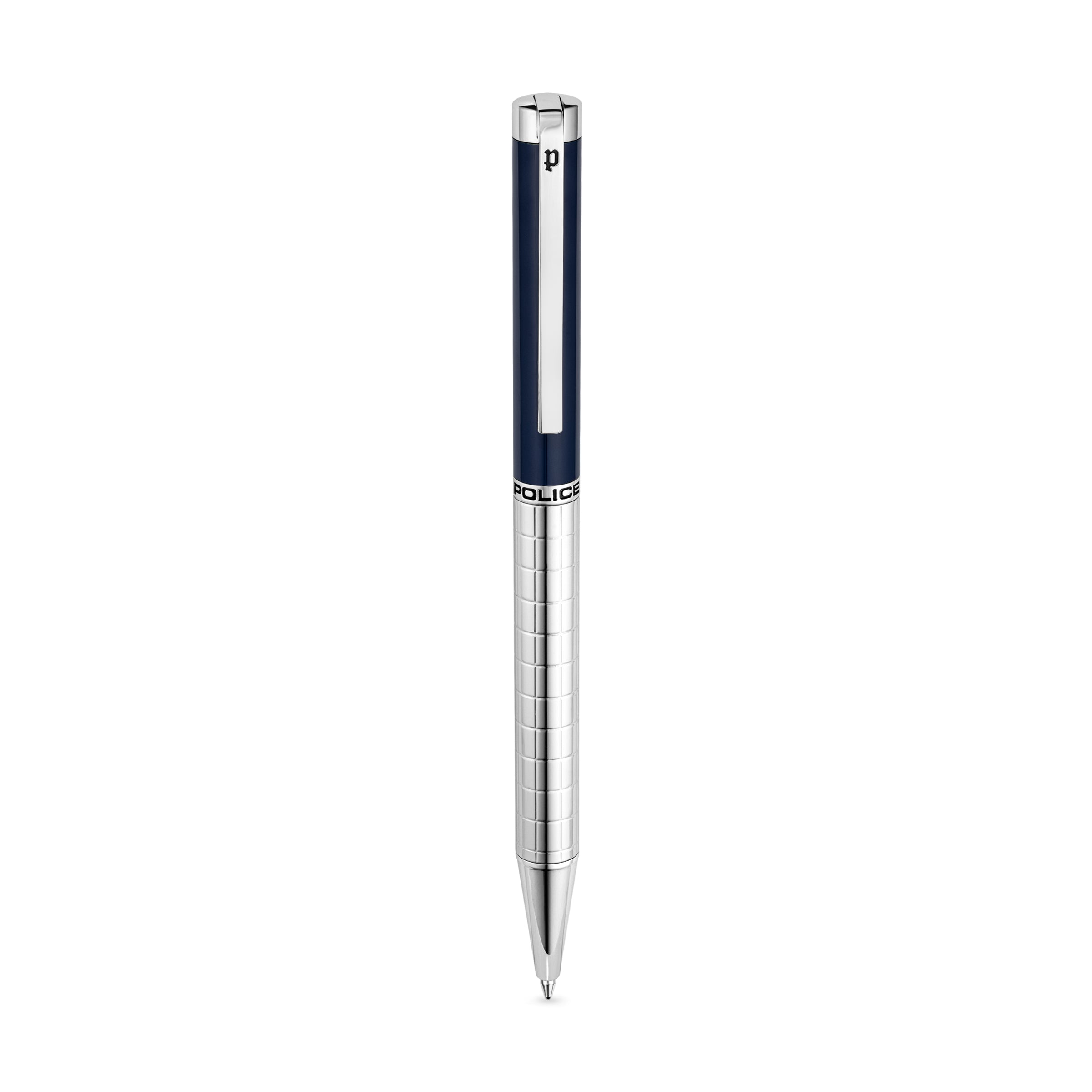 Police Precision Pen Textured Barrel Smooth Blue Upper Body Signature Band P Logo