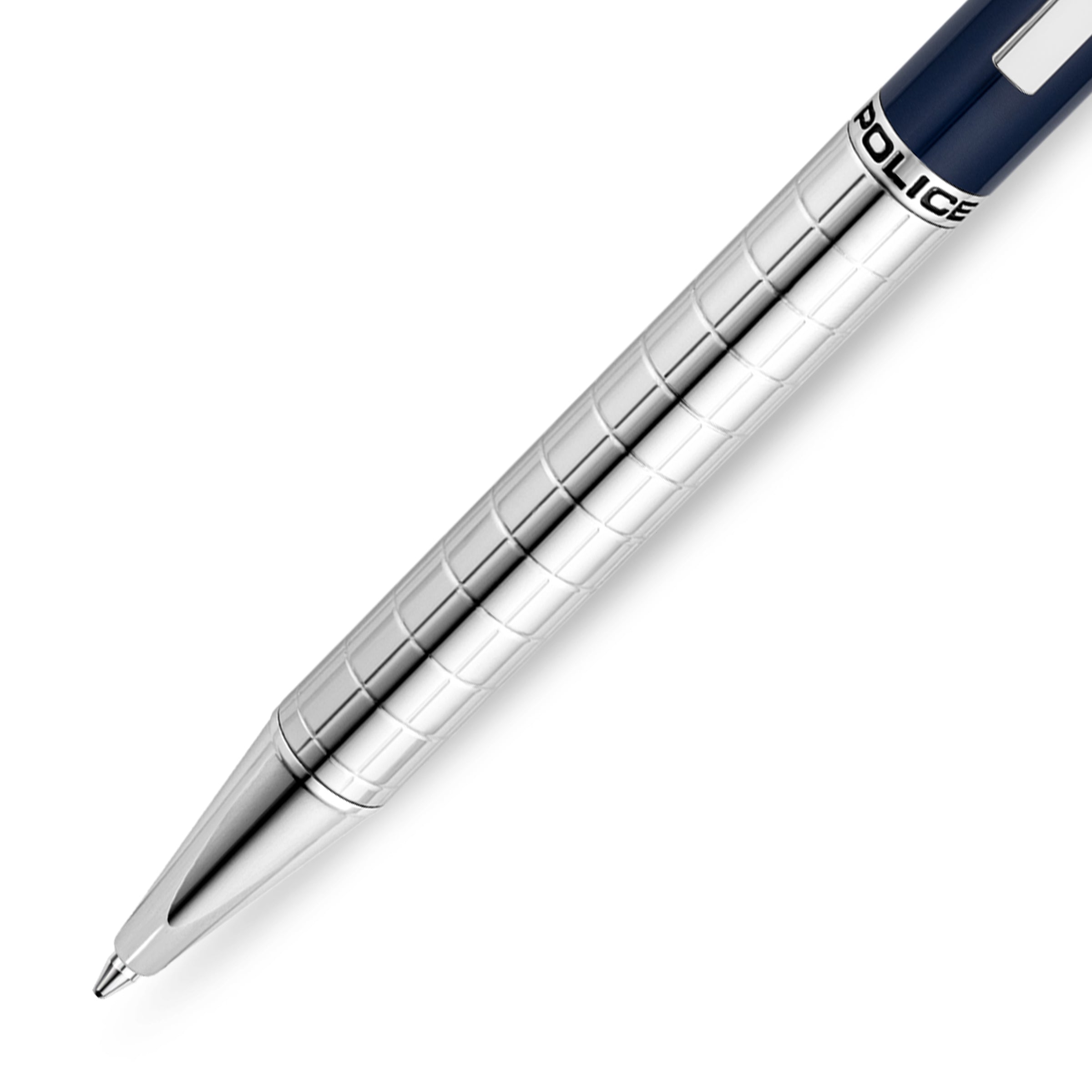 Police Precision Pen Textured Barrel Smooth Blue Upper Body Signature Band P Logo