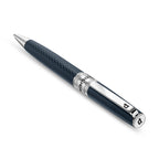 Police Serif 2 Blue Embossed Stainless Steel Pen with Silver Trim, Blue Ink