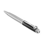 Black enamel pen with silver-toned faceted, textured upper barrel, silver-toned clip with "POLICE" text, and silver-toned tri
