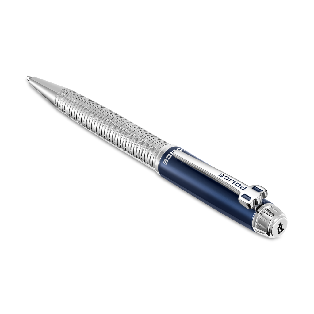 Police Aptos Blue & Silver Faceted Ballpoint Pen