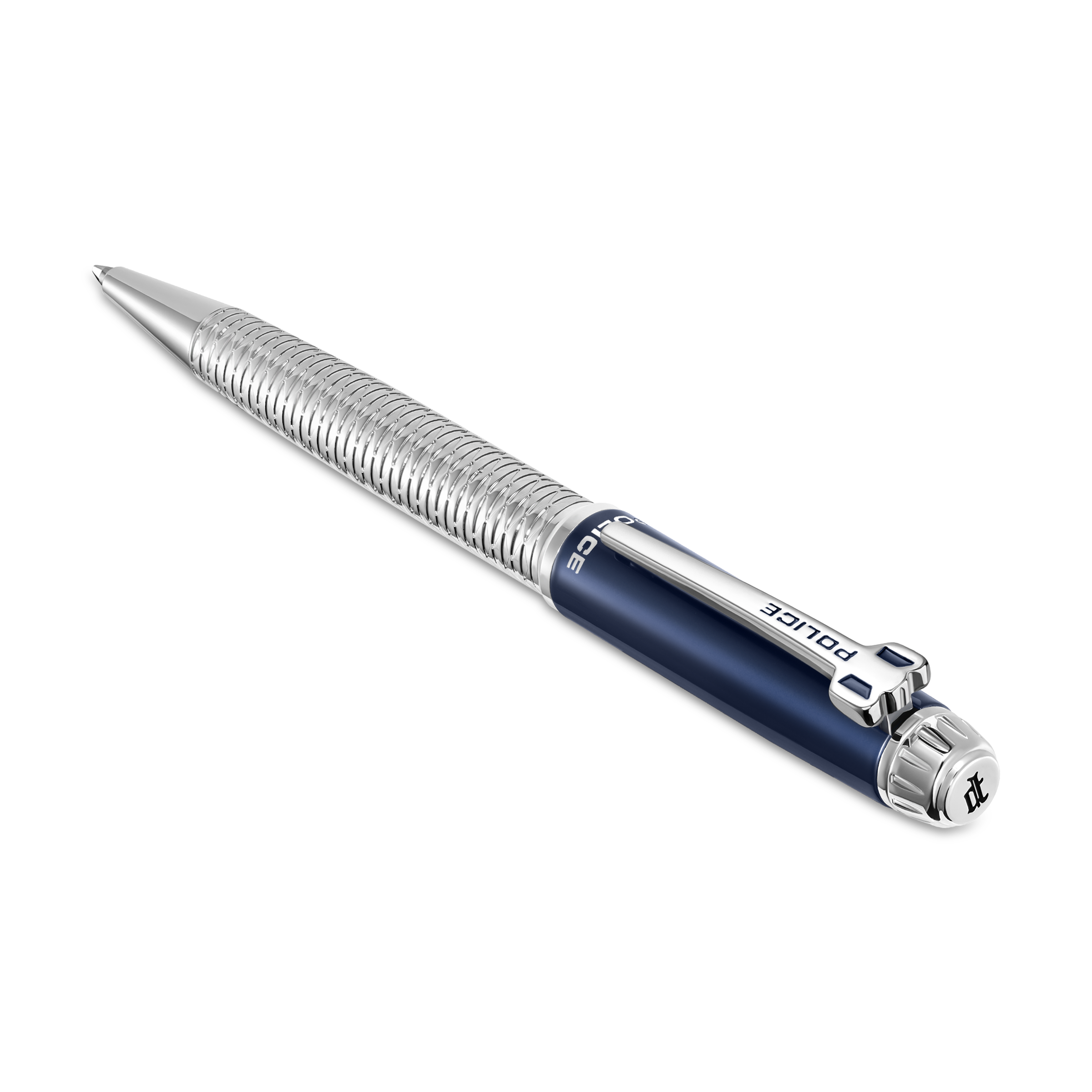 Police Aptos Blue & Silver Faceted Ballpoint Pen
