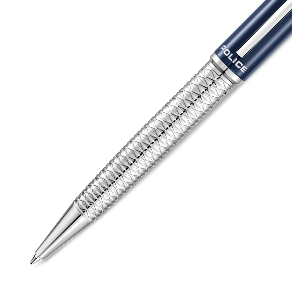 Police Aptos Blue & Silver Faceted Ballpoint Pen