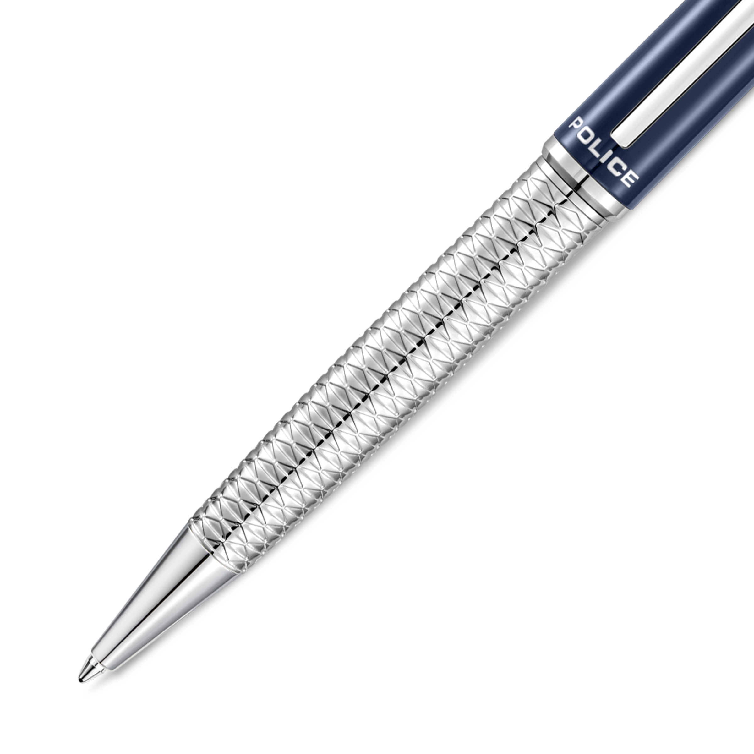 Police Aptos Blue & Silver Faceted Ballpoint Pen