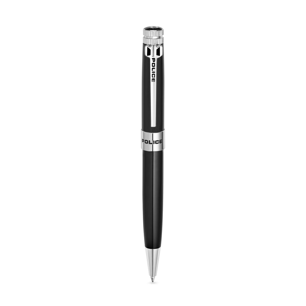 Police Black Pen with Stainless Steel Trim, Elegant Design