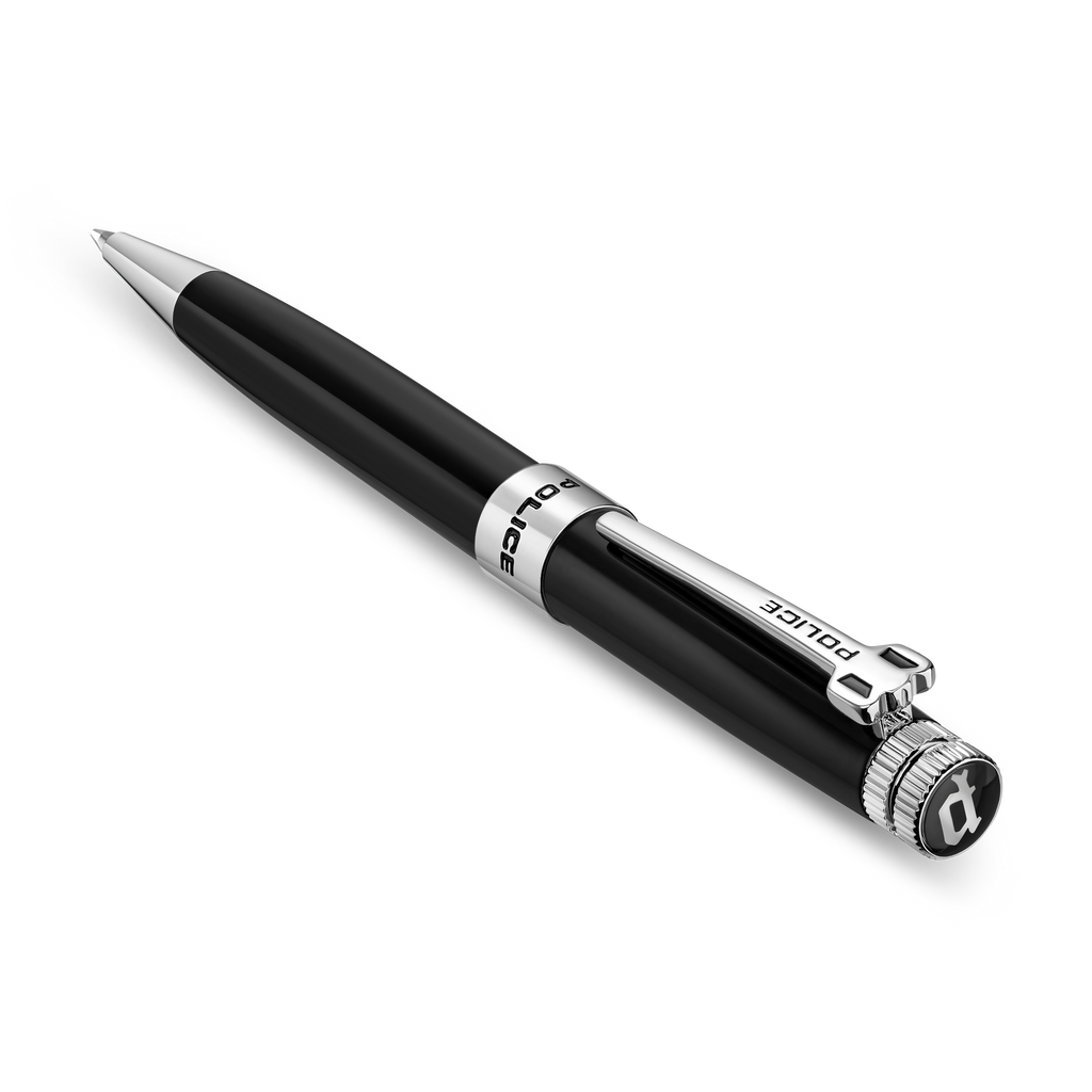 Police Black Pen with Stainless Steel Trim, Elegant Design