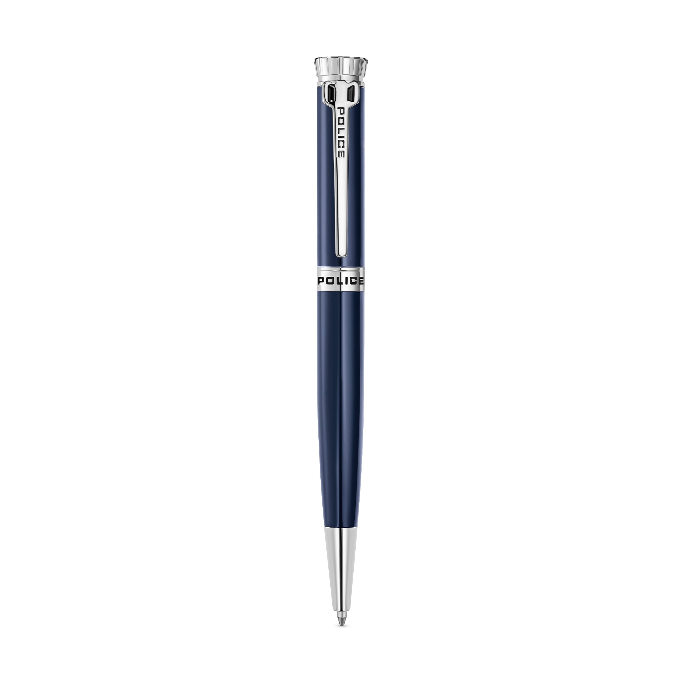 Police Gothic Pen Iconic P Monogram Crown Faceted Cap Black Finish Stainless Steel Main image