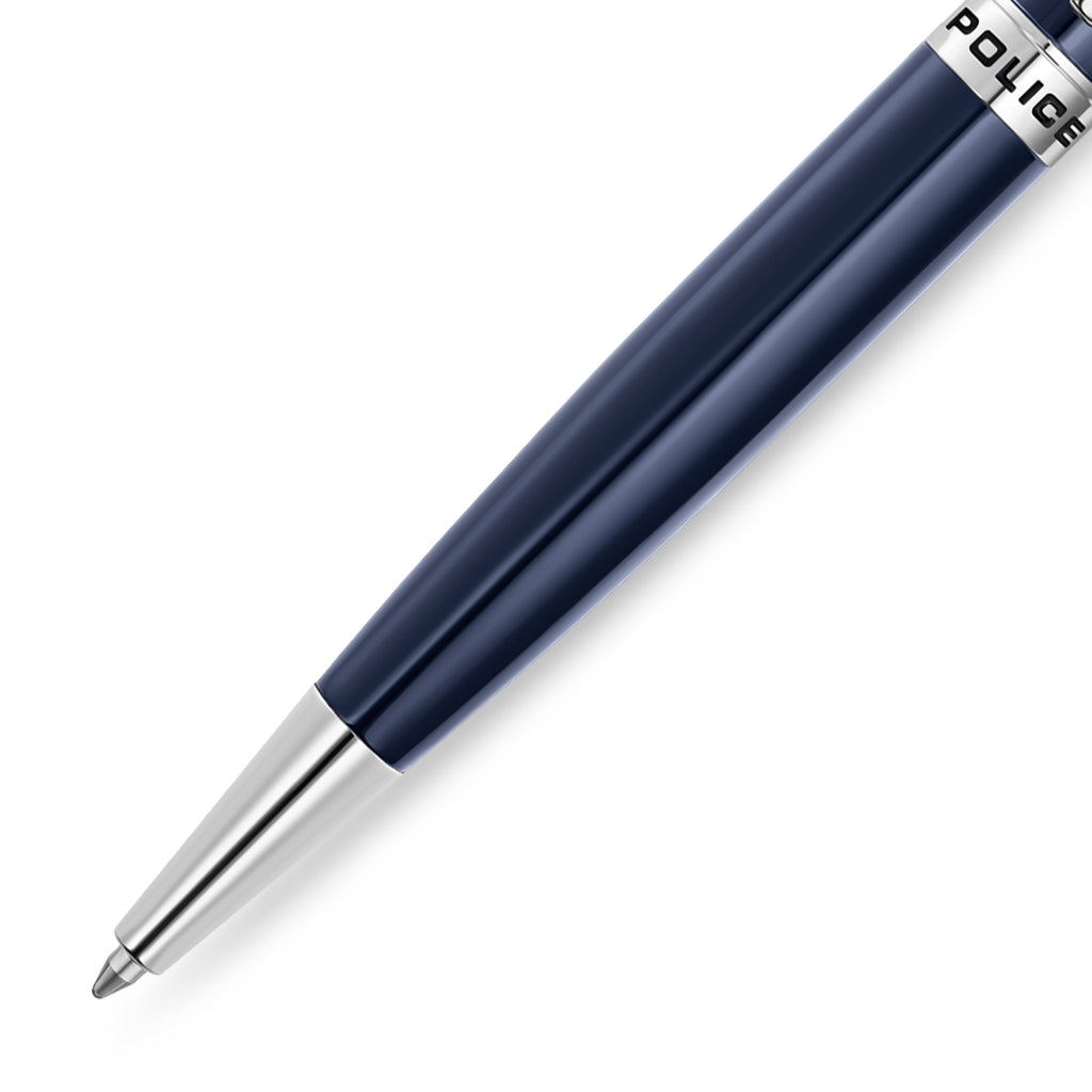 Police Gothic Pen Iconic P Monogram Crown Faceted Cap Black Finish Stainless Steel