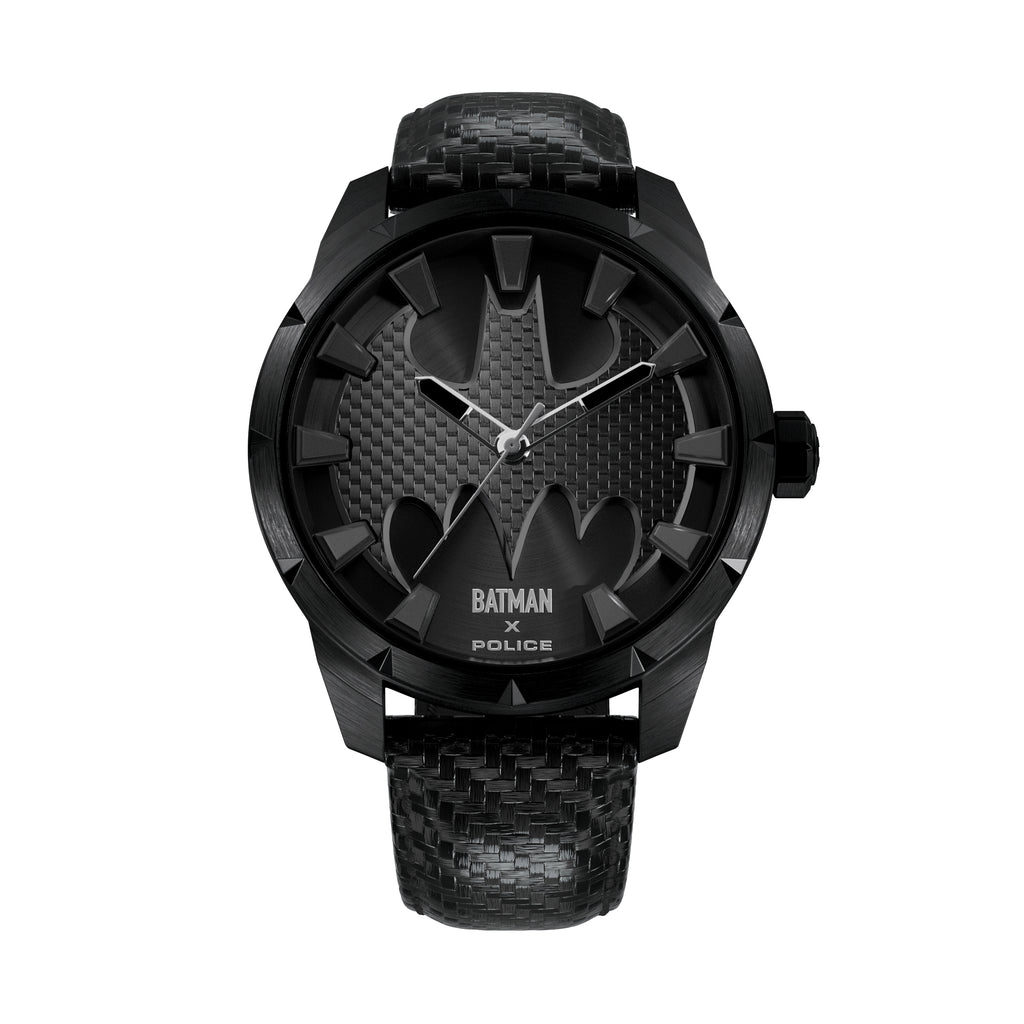 Police The Bat Gents Black Dial Black Leather Strap Watch