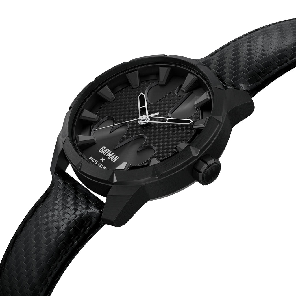 Police The Bat Gents Black Dial Black Leather Strap Watch