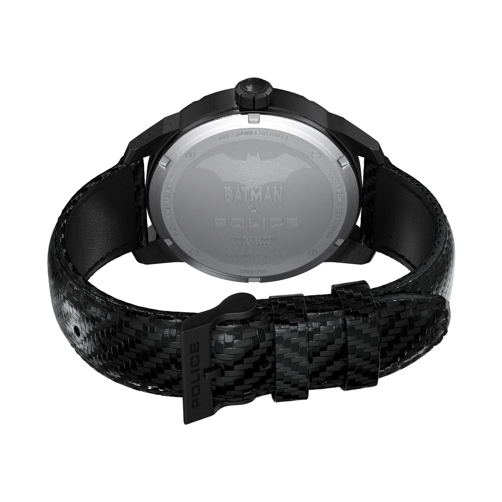 Police The Bat Gents Black Dial Black Leather Strap Watch