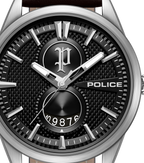 Police Stainless Steel Watch Black Dial Black Leather Strap