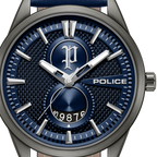 Police Blue Dial Stainless Steel Watch Blue Leather Strap