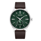 Police men's watch with a silver-toned stainless steel case, green textured dial, and brown leather strap.