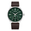 Police men's watch with a silver-toned stainless steel case, green textured dial, and brown leather strap.