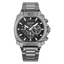 Police men's chronograph watch with a gunmetal grey case and bracelet, and a black dial with white accents.