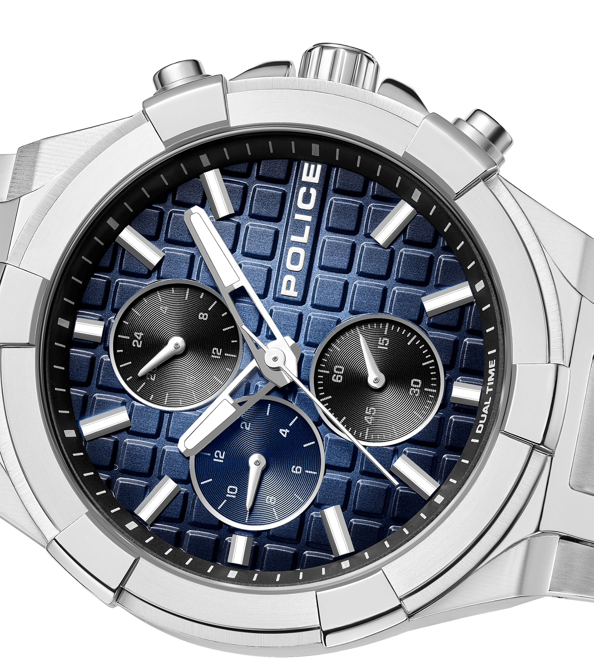 Police Stainless Steel Chronograph Watch Black to Blue Dial Steel Bracelet