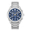 Police men's chronograph watch with a silver-toned stainless steel case and bracelet, and a blue textured dial.