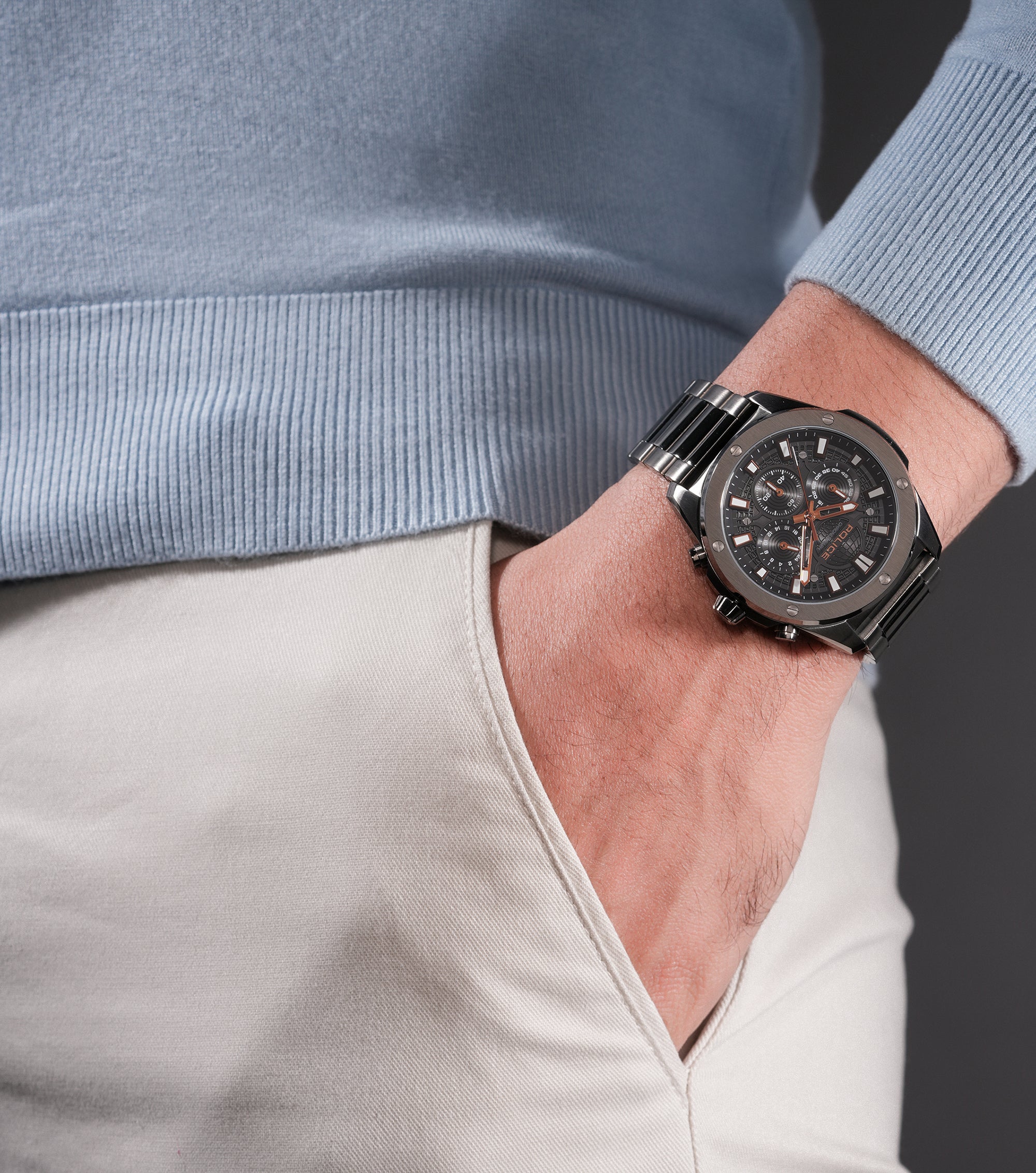 Police Men’s Gunmetal Black Dial Chronograph Bracelet Watch